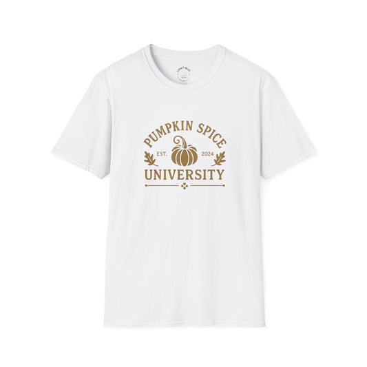 Pumpkin Spice University T-Shirt, Fall Apparel, Unisex Graphic Tee, Cute Thanksgiving Shirt, Cozy Autumn Outfit, Gift for Pumpkin Lovers